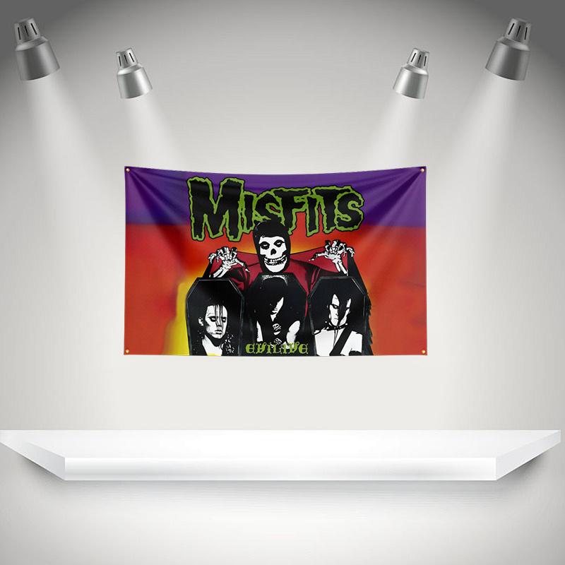 M-Misfitss Flag Rock Music Band Banner HD Printing Tapestry Exhibition, Music Band Fans, Garage Decor
