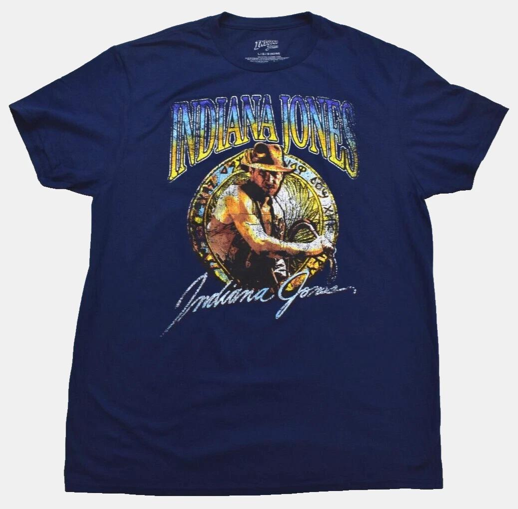 

Indiana Jones Mens Indiana Jones Retro Distressed Graphic Blue Shirt New S-5XL M