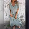 2025 Casual Spring/Summer V-Neck Solid Color Cotton Linen Short Sleeve Dress