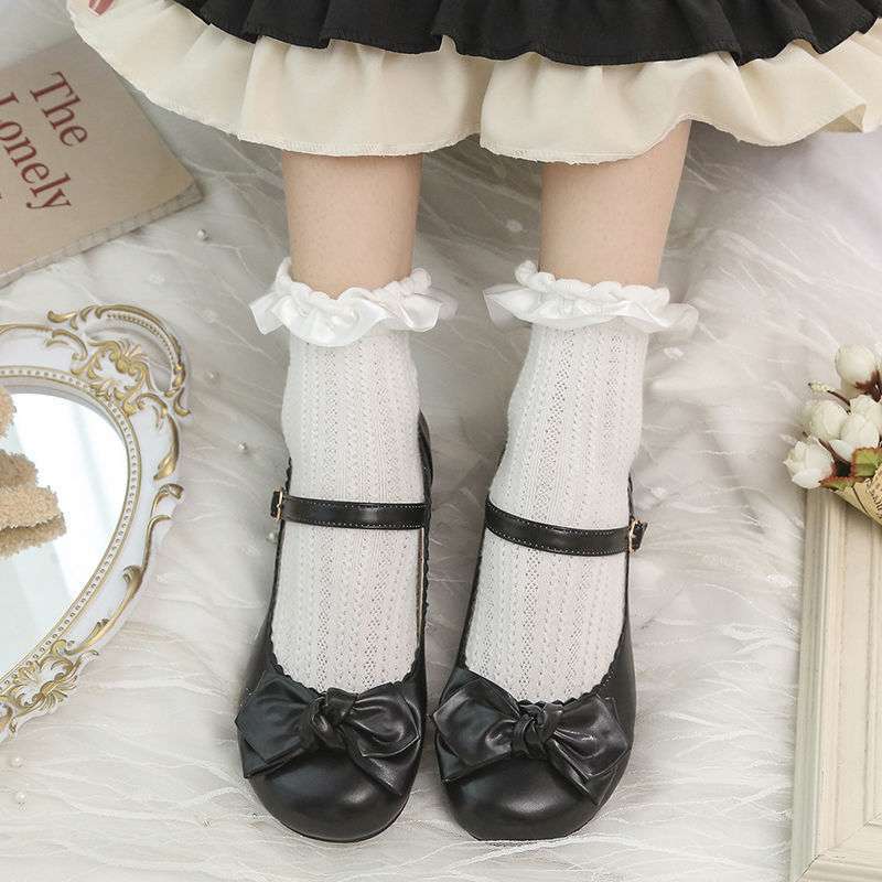 Cute Japanese Lolita round head girl style shoes women's 2025 spring and autumn new bow college thick heel shoes