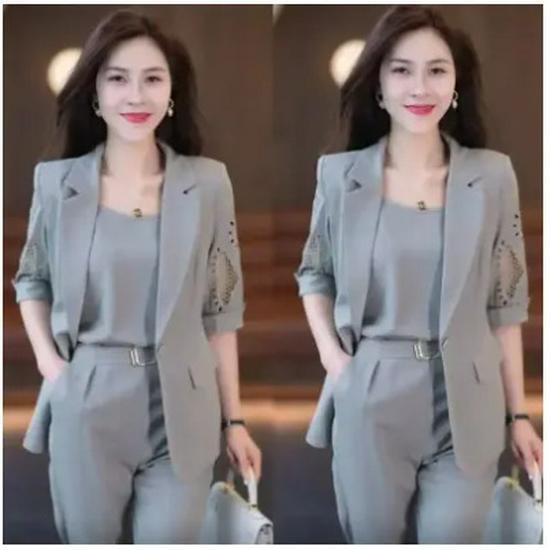 Women's 2025 New Fashion Professional Three-Piece Summer Slimming Suit with Harem Pants