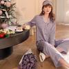 Simulated Ice Silk Simple And Comfortable Loungewear Suit Spring Long-Sleeved Lapel Women Can Wear Outside