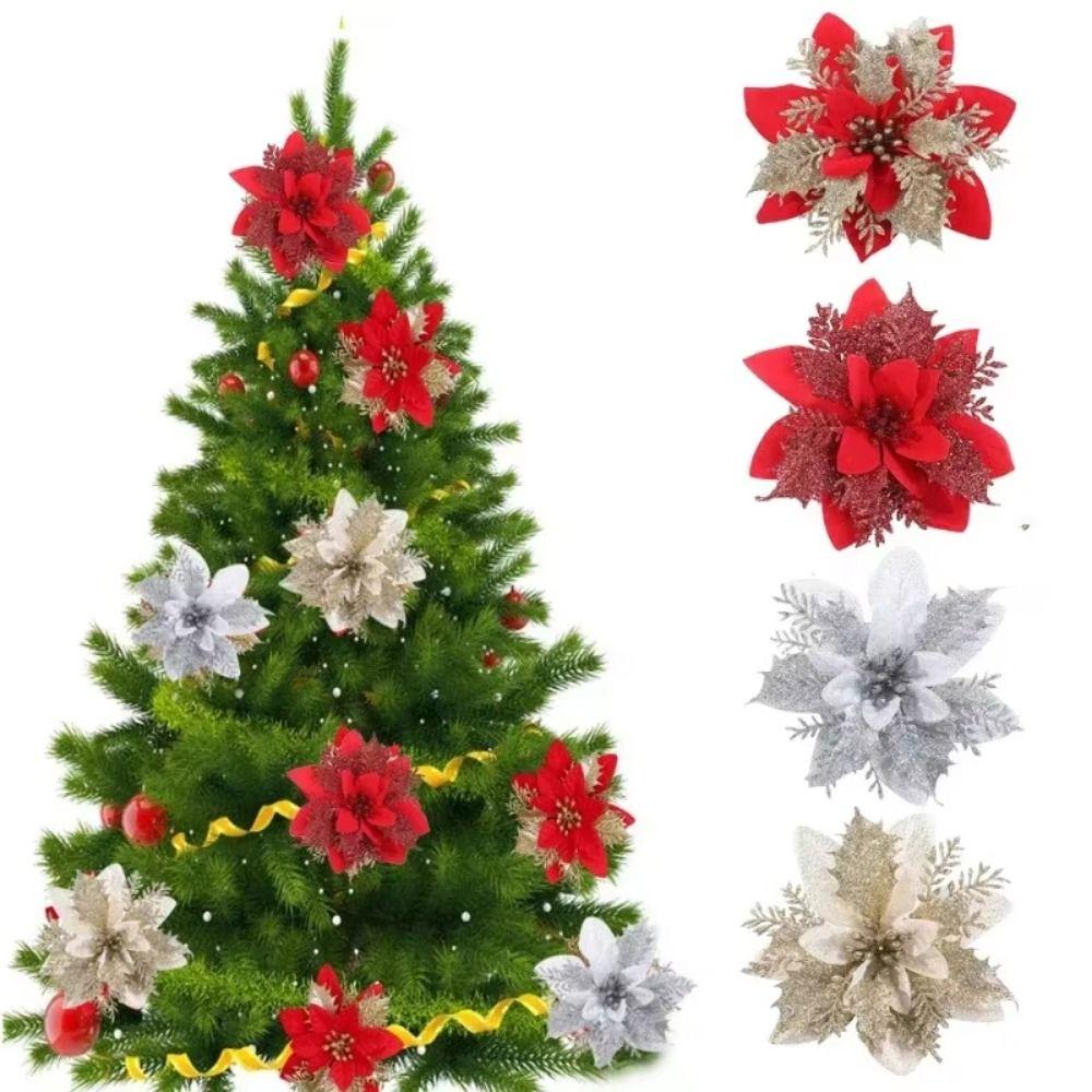 10Pcs with Clips Artificial Flowers for Christmas Tree Christmas Tree