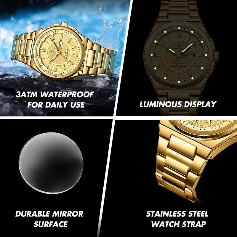 Fashion Classic Man Watch Waterproof Luminous Date Week Luxury Men Watch Stainless Steel Quartz Business Men's Watches