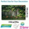 2D Vintage Garden Backdrop, Wood Fence with Lush Vines & Floral Background for Outdoor Themed Events & Studio