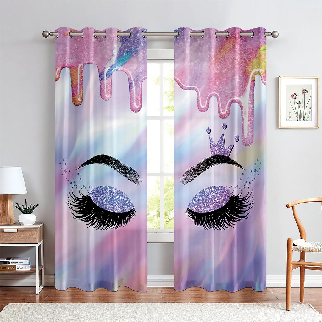 3D Blaue Cartoon-Augenfarbe Vorhänge Wimpern Personalisiert 2 Paneele Balkon Wohnzimmer Fensterdekoration Vorhänge