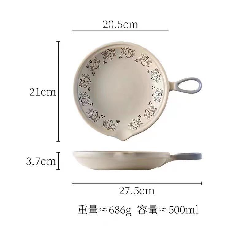 

Vintage Heat Resistant Ceramic Casserole Pot with Handle for Home Cooking Steak Egg Frying