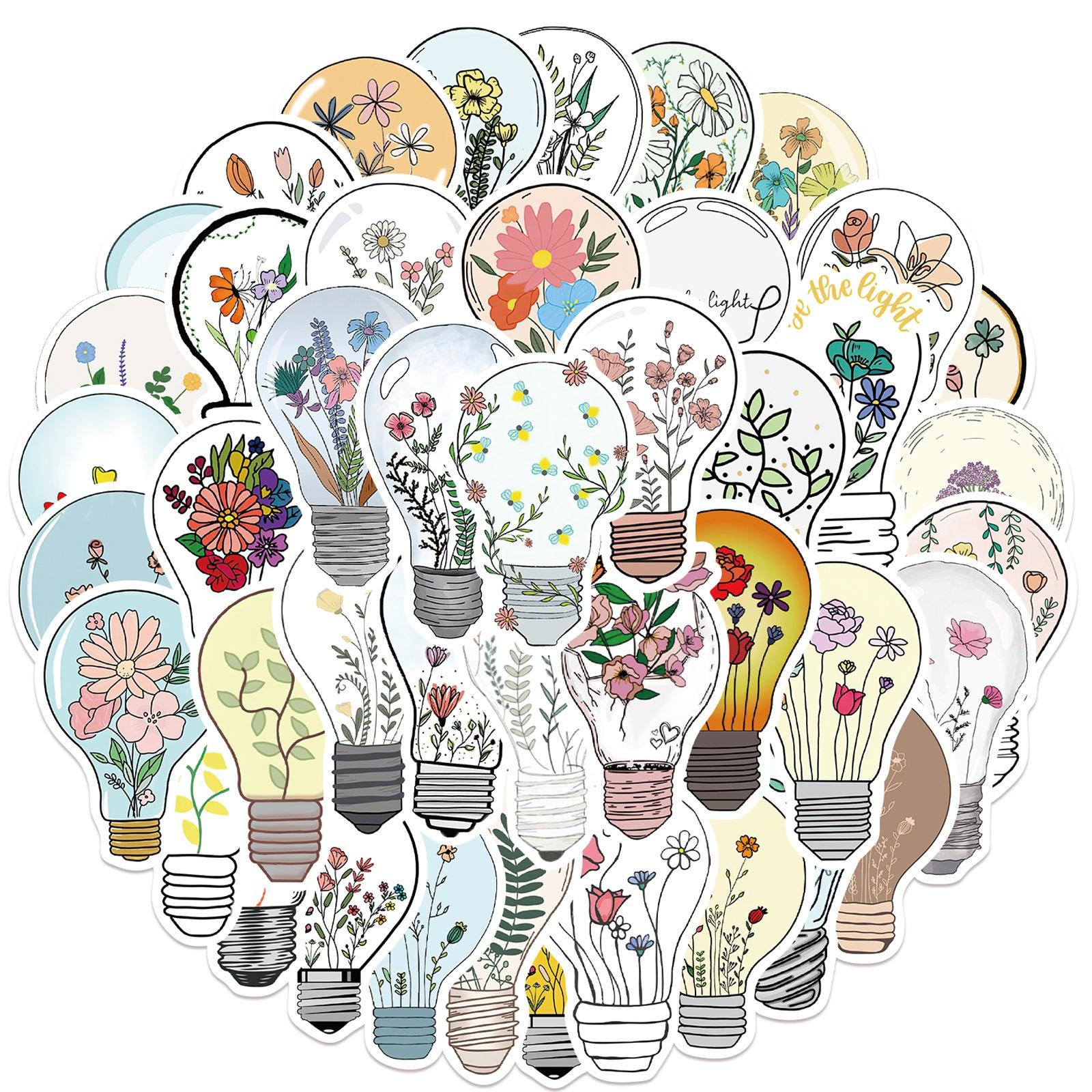 

10/50Pcs Cartoon Bulb Shaped Flower Stickers Bulb Vase Sticker Graffiti Kids Toy Skateboard Car Motorcycle Bicycle Sticker Decals 10pcs