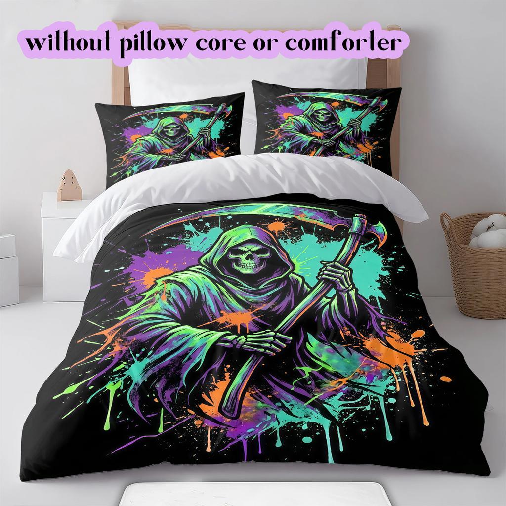 Splashing Ink Death  Pattern Bedding Quilt Set Quilt Cover Pillowcase Home Decoration Birthday Gift (1 * Duvet Cover + 2 * Pillowcase, Without Core)