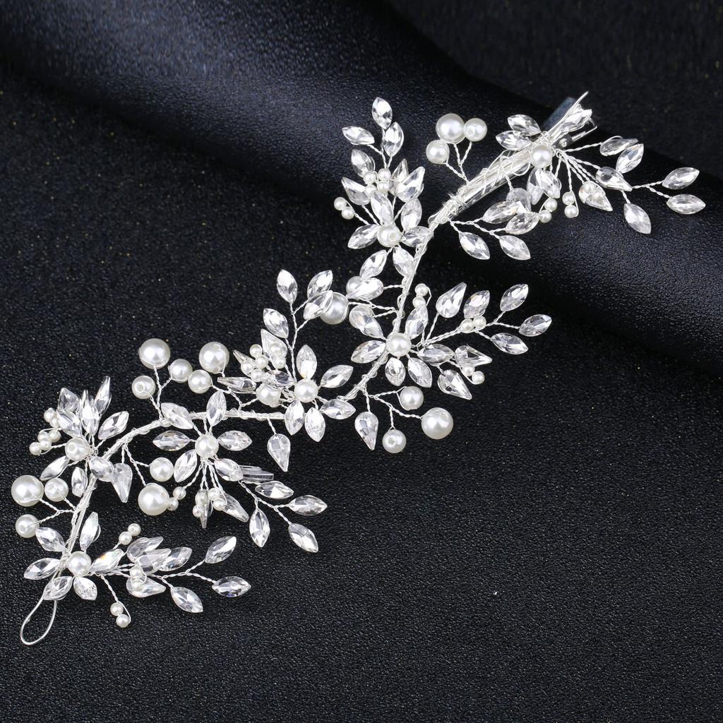 Europe and America Cross Border Bridal Handmade Headwear Pearl Flexible Chain Hair Band Hairwear Side Clip Factory Direct Sales
