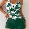 2025 Tankini Feminino Europeu e Americano com Estampa de Coco e Parte de Baixo Boyleg