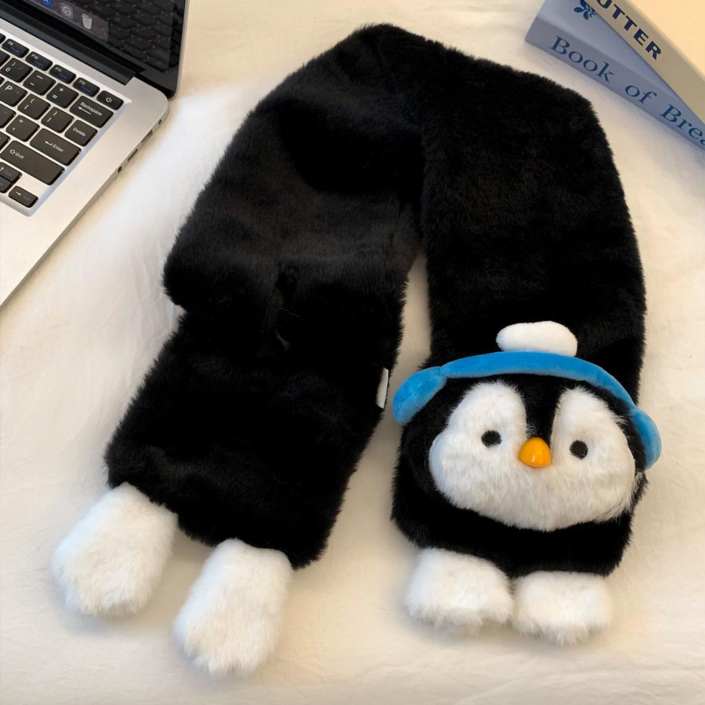 Süße kleine Pinguin-Flipp-Halbfinger-Plüschhandschuhe für Damen, verdickt, warm, für Schüler zum Schreiben bei Kälte