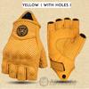 MJMOTO Retro Leder Motorrad Halbfingerhandschuhe Touchscreen Motocross Handschuhe Hartschalen Schutz Motorradhandschuh Atmungsaktiv