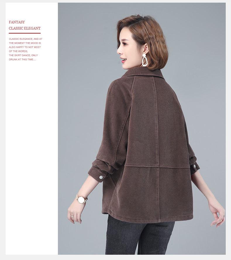 Corduroy Women's Plus Size Casual Short Jacket - Spring & Autumn Fashion for Middle-Aged