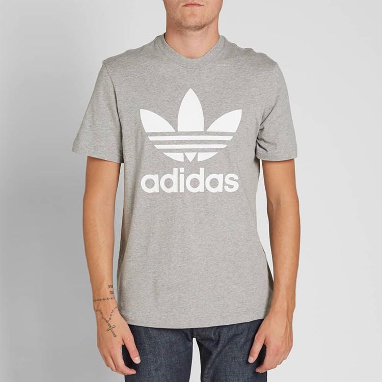 Adidas Originals Trefoil Logo Print Crew Neck Short Sleeve T-Shirt Men Tops Light-Grey AY7708