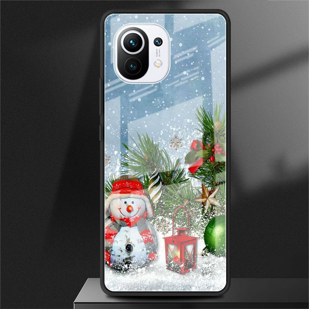 

Рождественский стеклянный чехол с рисунком снеговика для Xiaomi Poco X3 NFC 11 Lite 11T F3 M3 Redmi Note 11 10 9 8 Pro 10S 9S 9A 9C, чехол для телефона Xiaomi Poco F3