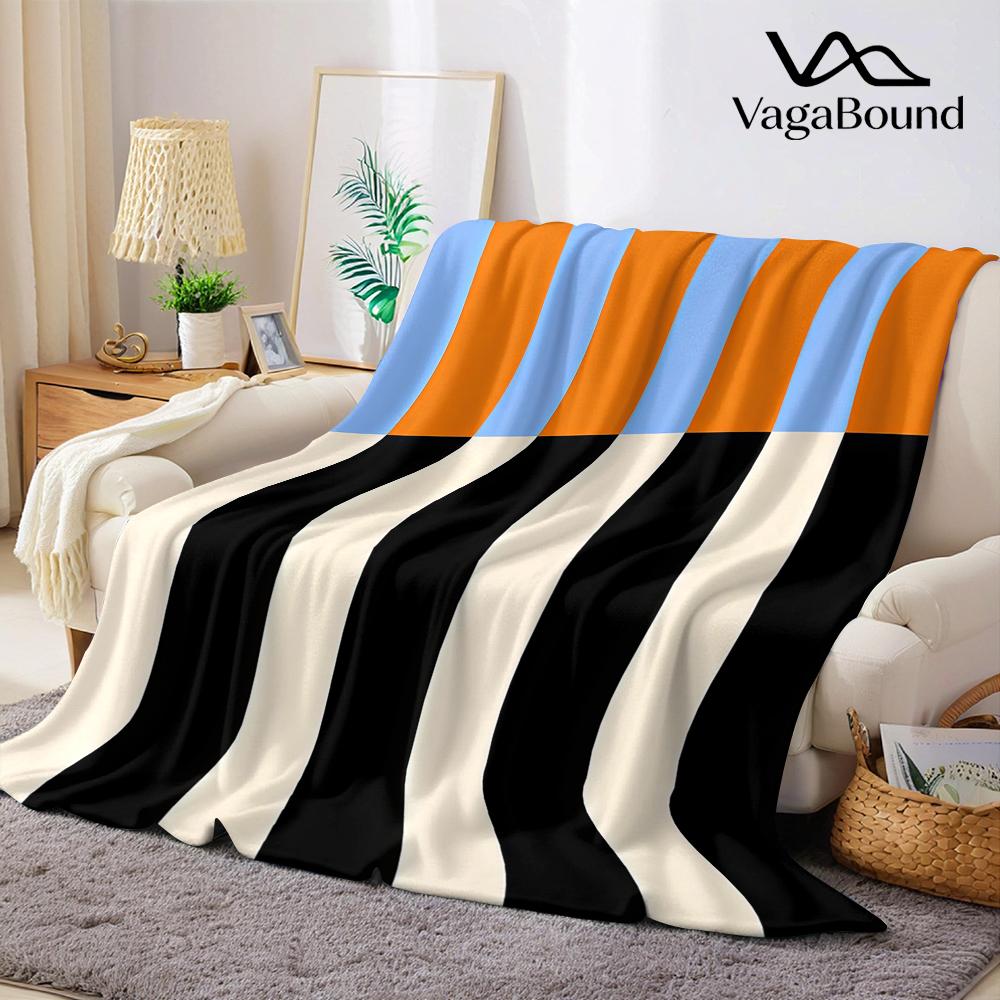 Color-Block Stripes Orange Black Flannel Blanket Warm Soft Halloween Christmas Couch Warm Cozy Decorative Decor For All Season