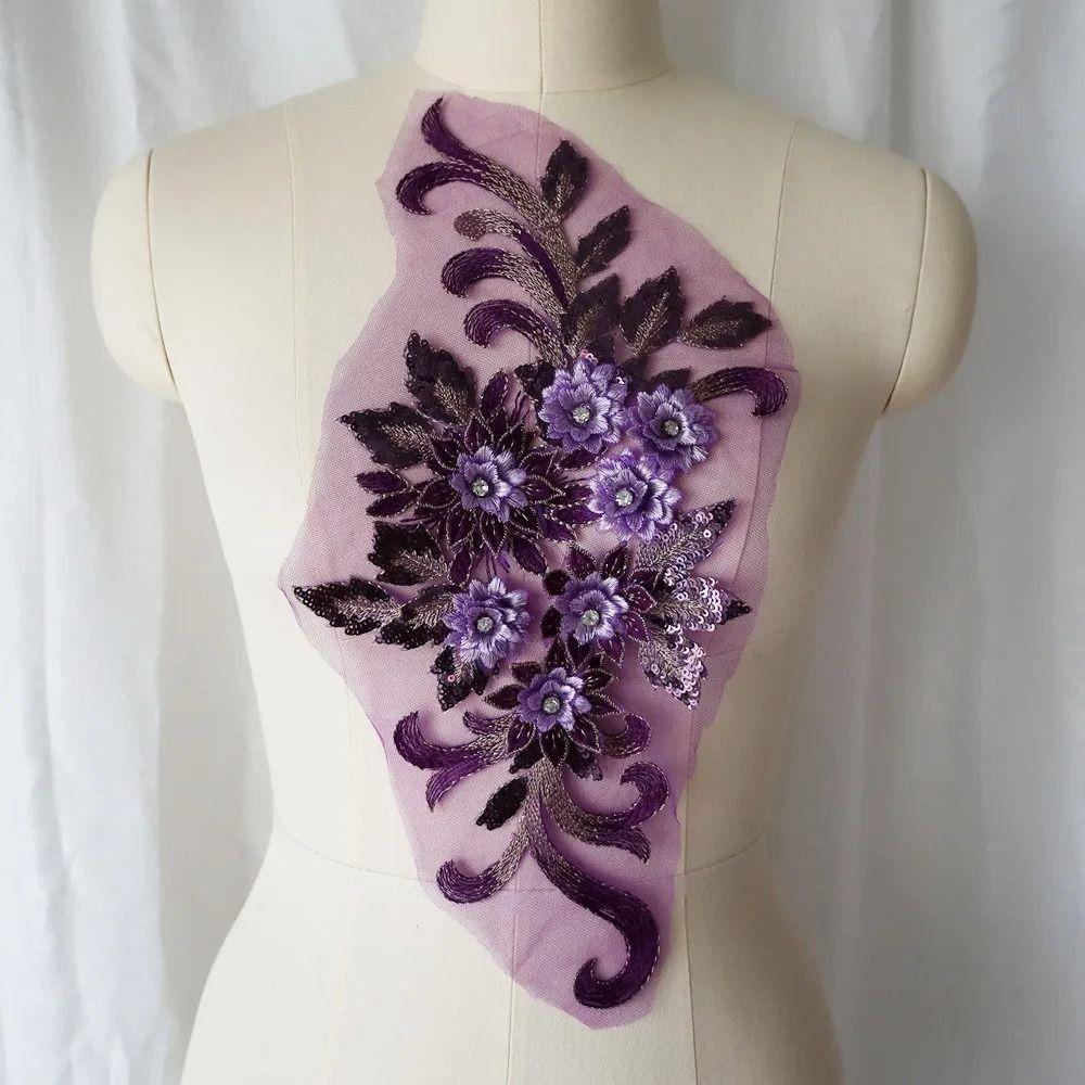 Rhinestone Embroidery Sew Patch 3D Flowers Lace Appliques Appliques Wedding Gown Appliques
