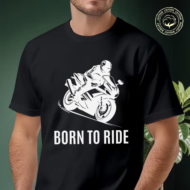 Born To Ride Motorcycle Graphic Men's Moto T Shirt Casual Dress High Quality Mens Cotton Round