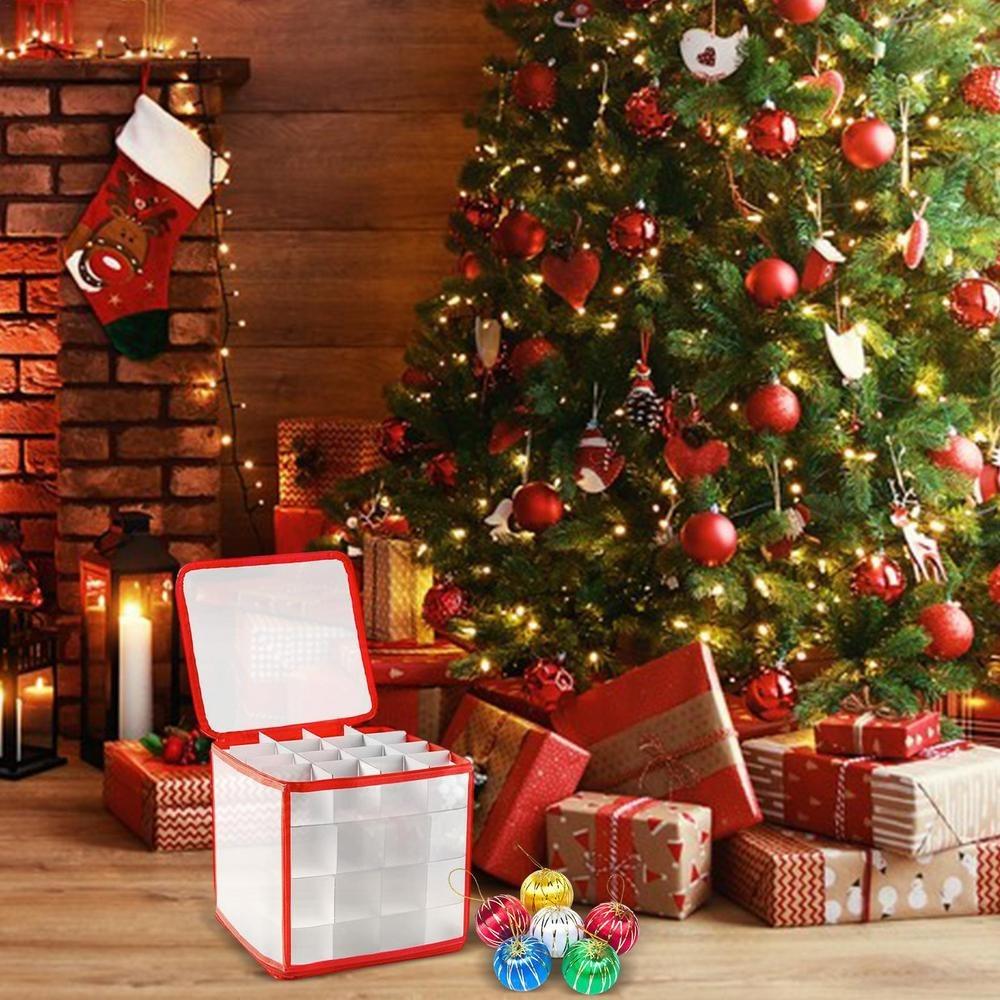 64-Grid Christmas Ball Storage Containers Translucent Xmas Ornament Storage Box  Holiday