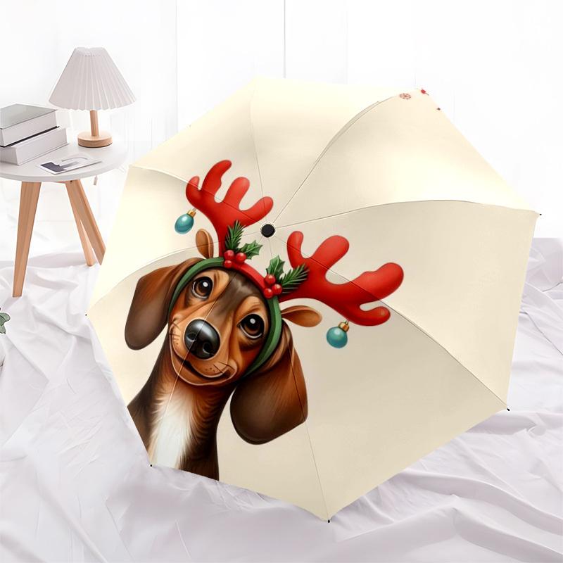 1pc Christmas Dog Antlers Decoration Umbrella with Plastic Handle,Suitable for All Seasons Home Travel Outdoor UmbrellaDD232