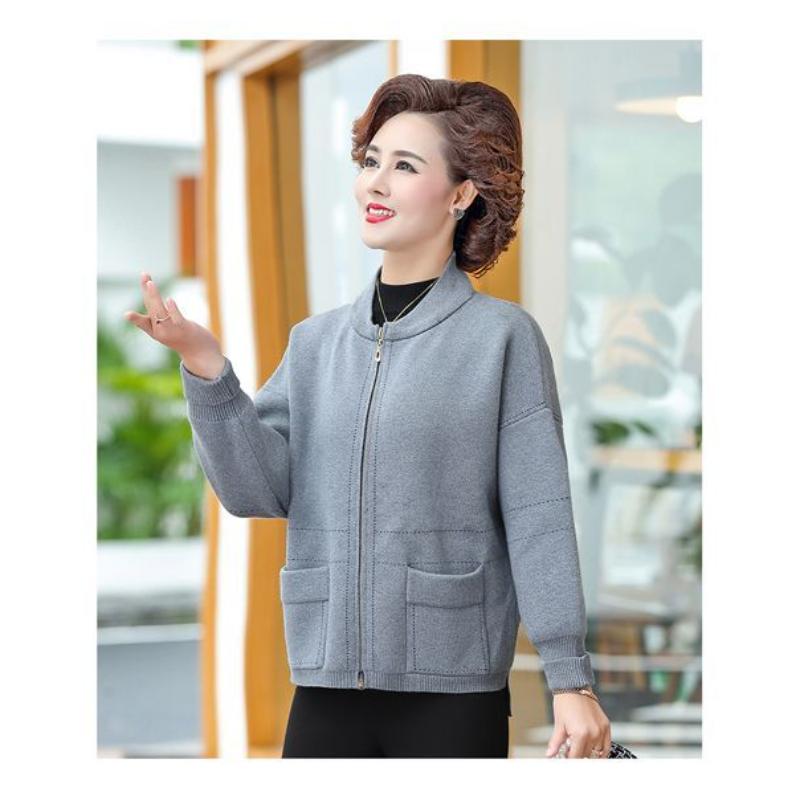 

Мама Носит Осень Зима Вязаный Кардиган Топ Среднего возраста Женская Модная Куртка Толстовка Универсальная Свободная L серый