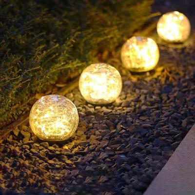 Lumière Led solaire imperméable en forme de boule de verre craquelée, luminaire décoratif d'extérieur, idéal pour un jardin enterré, un balcon ou une pelouse, décoration de noël (10/12CM)
