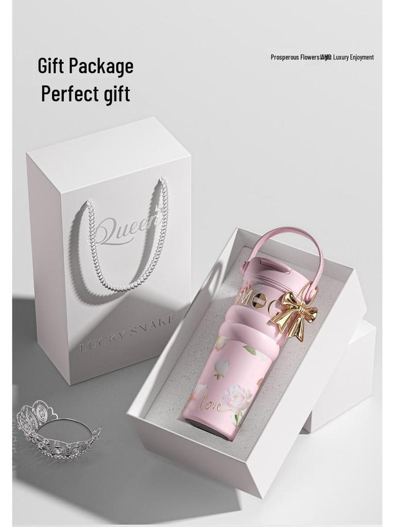 Large Floral Insulated Stainless Steel Travel Cup for Women - Perfect for Cars and Coffee