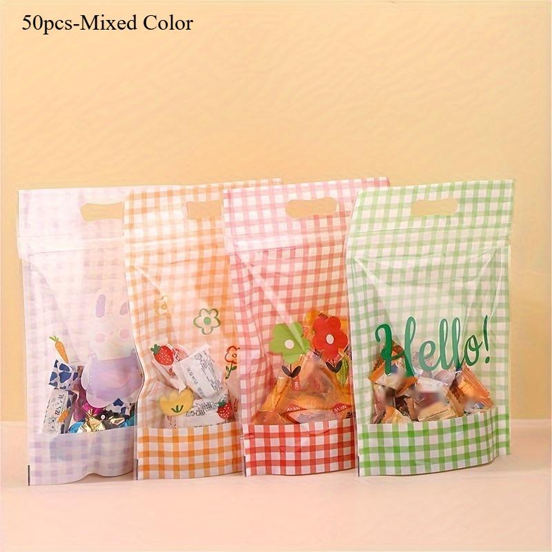 Cute Snack Ziplock Bag Cookie Candy Packaging Bag Party Gift Bag Storage Bag 4Colors Mixed New Year Wedding Party Gift Bag 50pcs