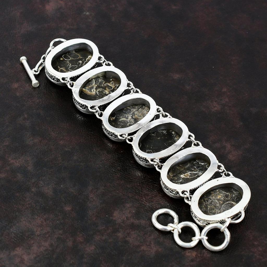 Turritella Agate Bracelet Vintage Bracelet 925 Sterling Silver Bracelet Handmade Gemstone Jewelry Adjustable Chain Bracelet Gift For Mother