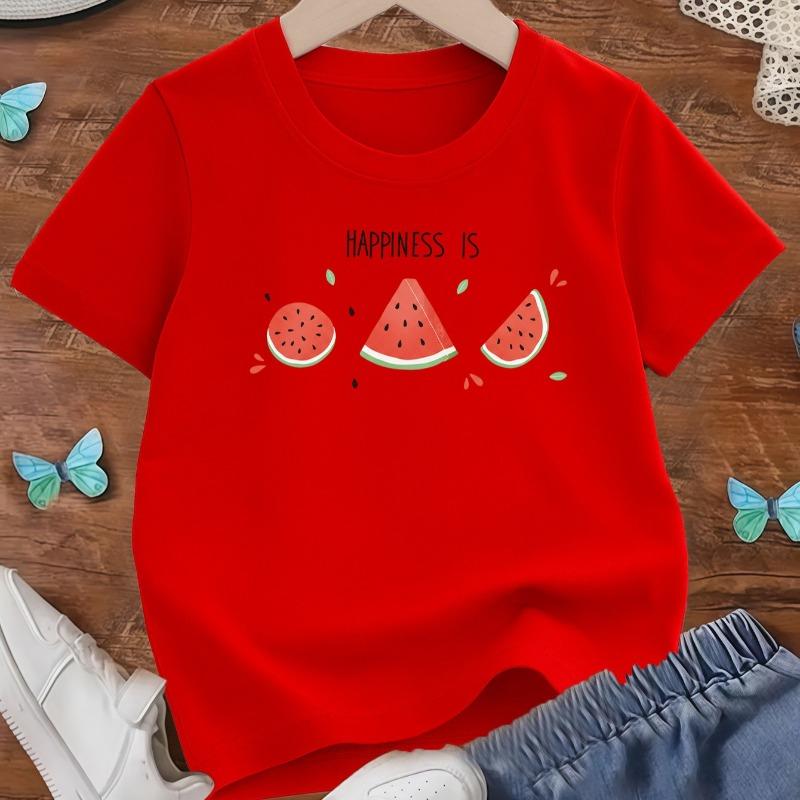 Kids Watermelon Graphic Crewneck Short Sleeve Tee, Spring Summer Casual Eye-Catching Kids Top, Ideal Gift