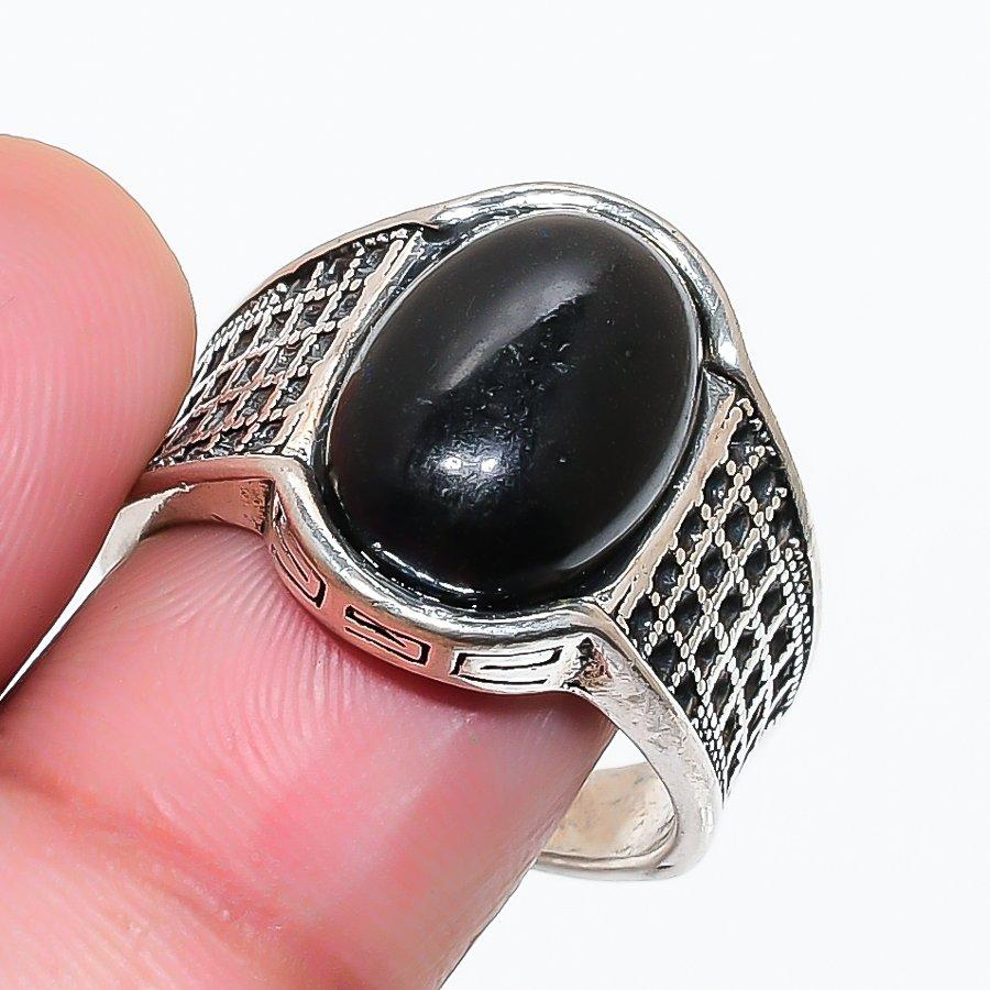 Natural Black Onyx Gemstone 925 Sterling Silver Jewelry Ring Size 8.5 RR-434
