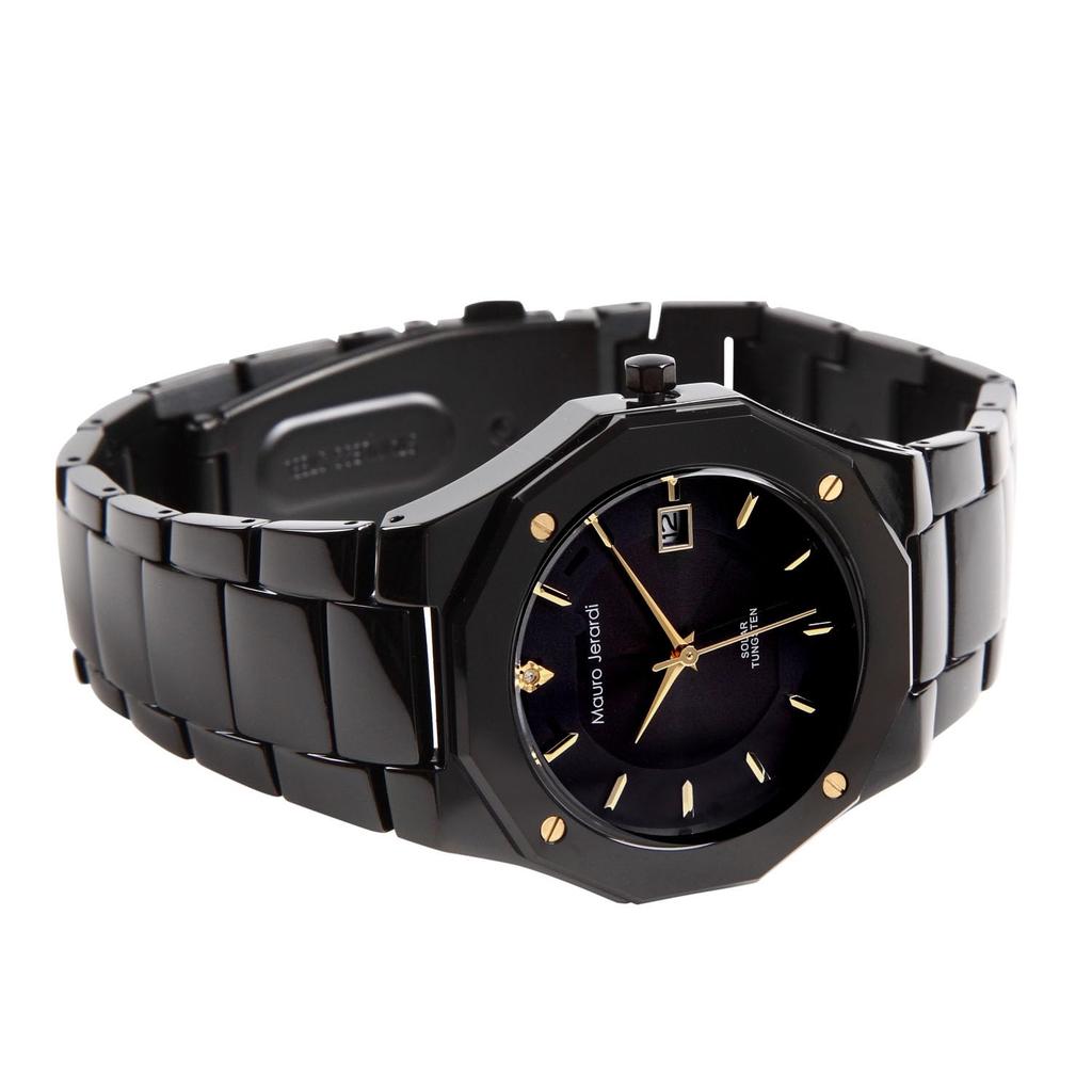 Ceas Solar Rezistent la Apă 3 ATM Brățară din Oțel Inoxidabil Negru Total [Mauro Gerardi] MJ032-6 Bărbați