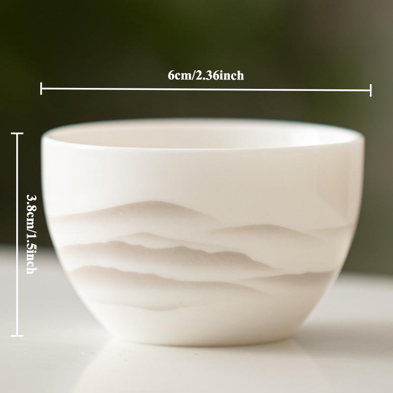 5-1pcs Mutton-fat jade porcelain Teacup Ink Mountain Master Cup Small Tasting Tea Bowl Arhat Personal Mug Zen Kung Fu Teaware