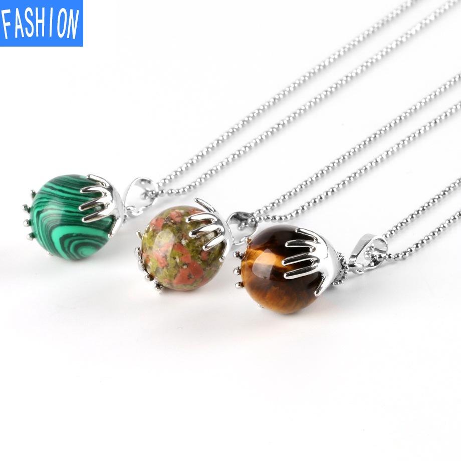Palm Natural Stone Beads Crystal Pendant Necklace