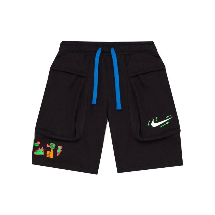 (GS) Nike Solid Color Cartoon Pattern Casual Lacing Cargo Shorts Boy Black Kids  DV3327-010 XL