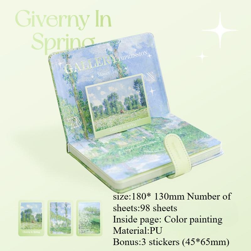 18x13cm Art Museum Series Magnetic Buckle Notepad Oil Painting Three-dimensional Title Page Leather Diary Handbook