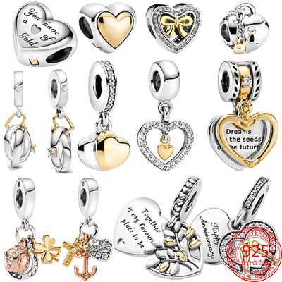 100% 925 Silver Two-tone Love Heart Ladybird Dangle Charm Fit  925 Original Bracelet Beads Charm for Pendant Jewelry Gift