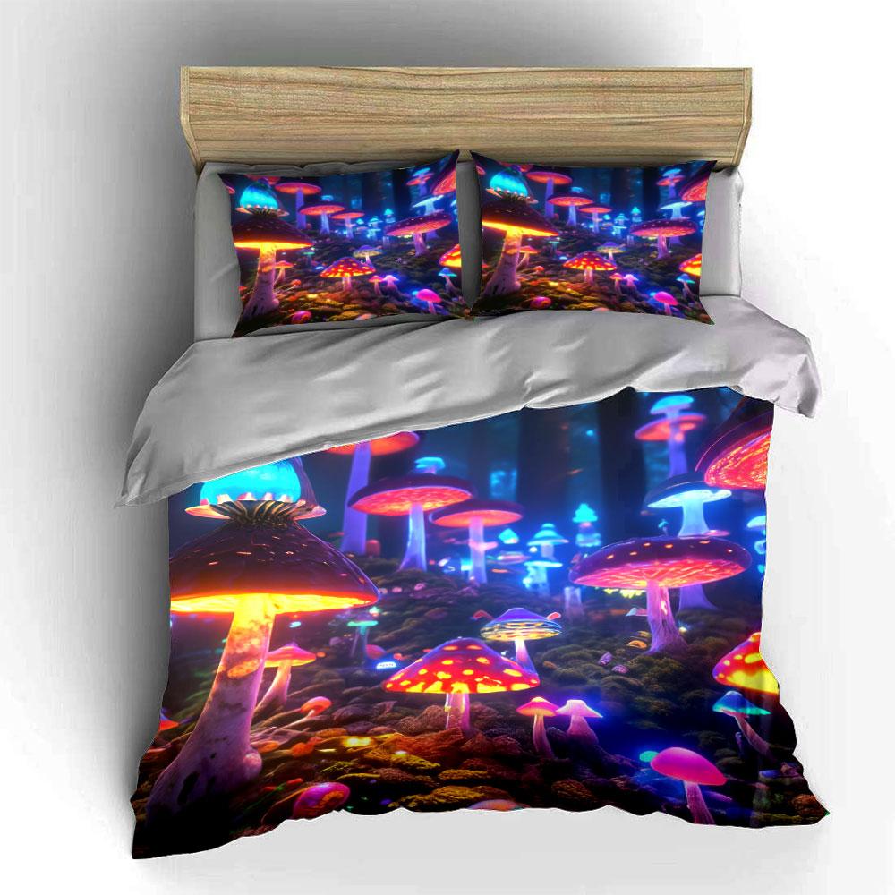 Glowing Fantasy Mushroom Design Bedding Duvet Cover Set Duvet Cover Pillowcases (1 * Duvet Cover 2 * Pillowcases, without duvet insert)