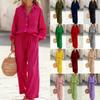 Damen Zweiteiliger Lockerer Anzug Langarmhemd Kordelzug Taille Weiter Bein Hosen Lässige Loungewear Einfarbige Polyester Kombinationsset