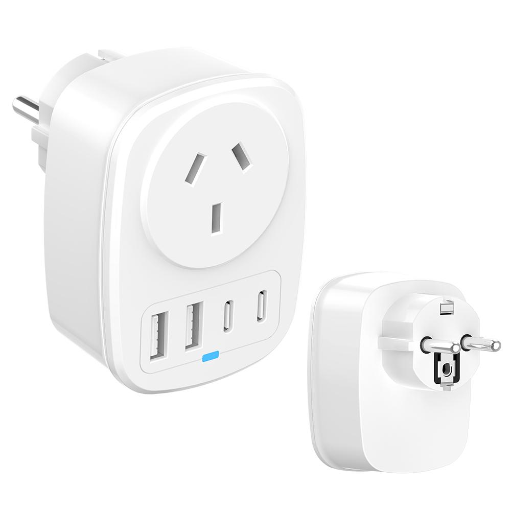 Universal Travel Adapter With 2 USB Ports 2 Type-C Charging All-in-one Travel Adapter EU/UK/US/AU Plug for Travel Power Adaptor