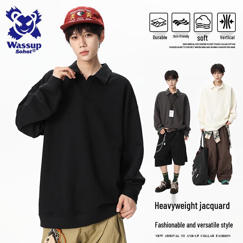 

Wassup Sohot Men s Wheat Ear Pattern Polo Sweatshirt L