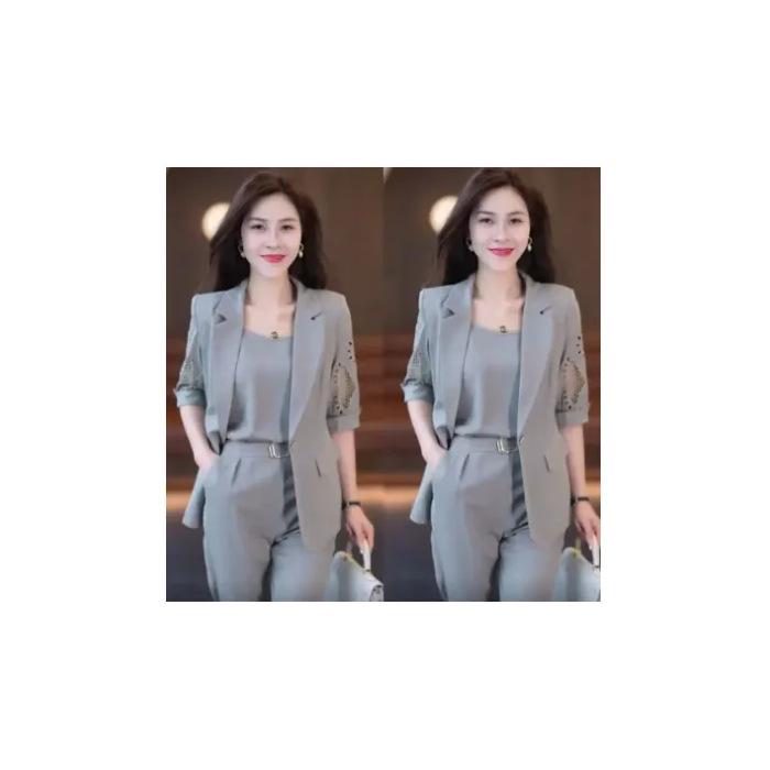 Women's 2025 New Fashion Professional Three-Piece Summer Slimming Suit with Harem Pants