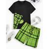 Set da Uomo a Due Pezzi con Stampa Line Bear Colorata T-shirt a Maniche Corte da Uomo per l'Estate Quotidiana Pantaloncini Casual da Uomo Street Fashion