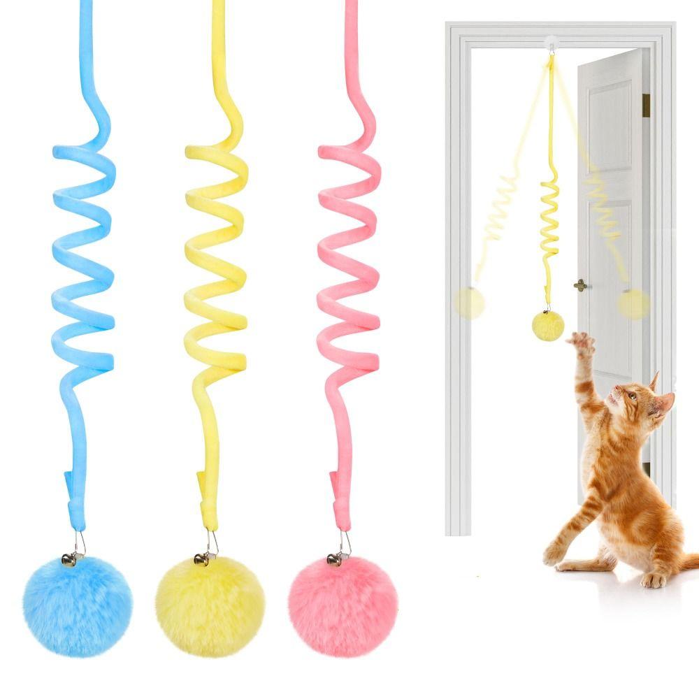 

Fluffy Cat Stick Spring Rope Ball Retractable Pet Toy Funny Interactive Teaser рожевий