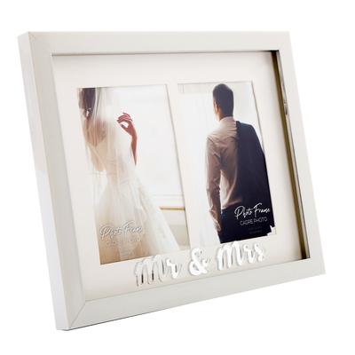 [A2921] - Holz-Duo-Fotorahmen „Mr & Mrs“ weiß (2 Bilder ) - 28x22cm (2 Bilder 10x15cm)
