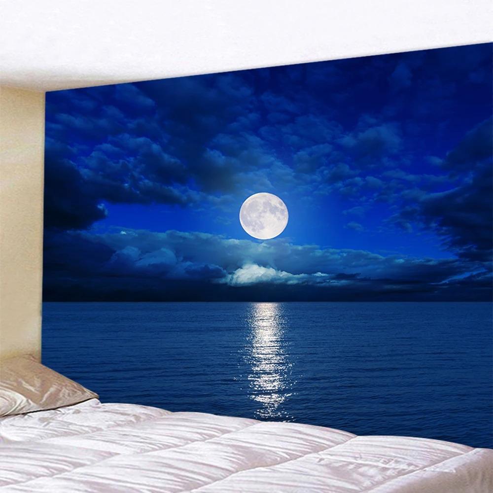Modny Gobelin do Dekoracji Domu Salon Sypialnia Gobelin Wzór Tła Plaża Księżyc