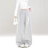 Lazy and Relaxed Big Pocket Embroidered Wide-leg Pants Women's Autumn and Winter New High-waisted Loose and Thin Casual Pants