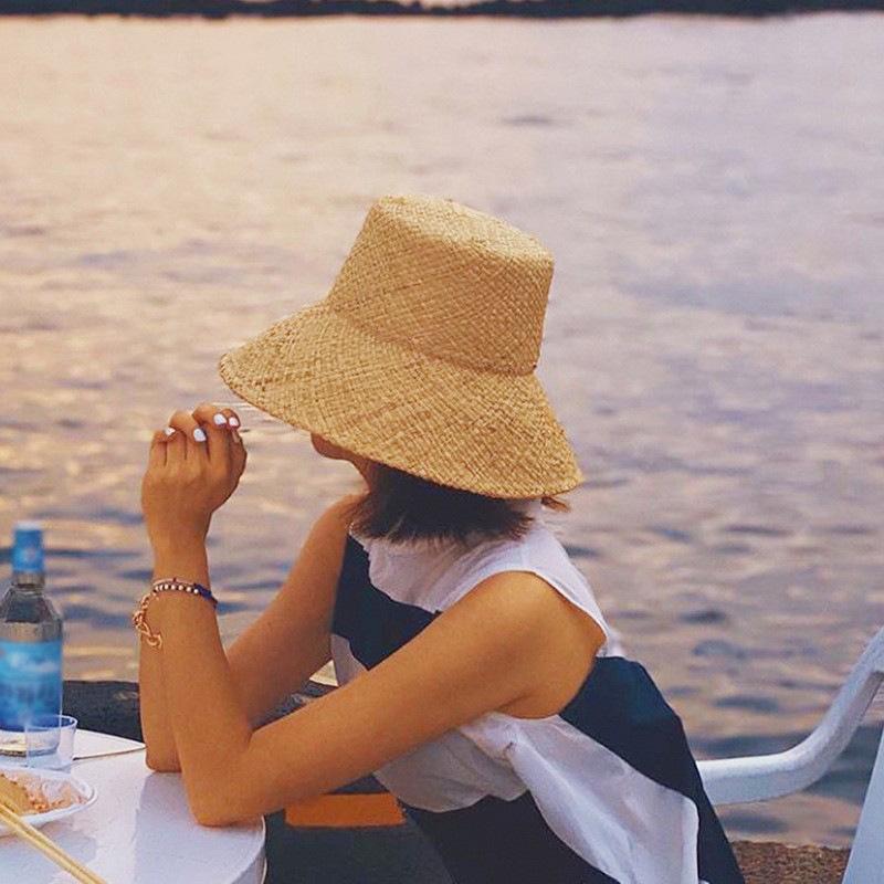 Lafite Grass Woven Straw Hat Flat Top Large Brim Light Sun Hat Sun Protection Versatile Travel Seaside Vacation Beach Hat