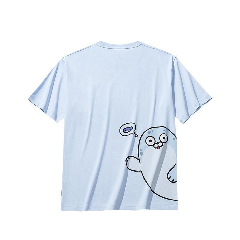 Anta X Seal Look Kolaborace Life Series Pohodlné Jednoduché Všestranné Volné Zvířecí Vzor Kulatý Výstřih Pulovr Tričko s Krátkým Rukávem 172528126-2